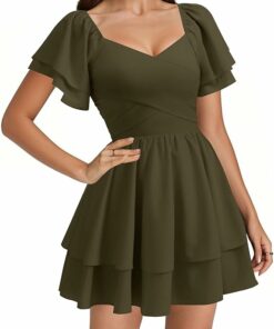 Army Green Wrap V Neck Dress WD28