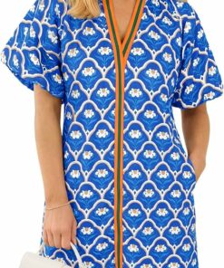 Blue Boho Loose Beach Dress WD34