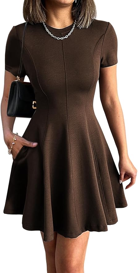 Brown A Line Ruffle Mini Dress WD39