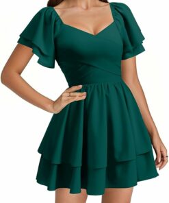 Dark Green Wrap V Neck Dress WD27