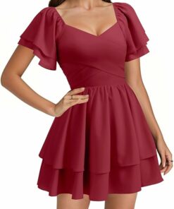 Fashion Red Wrap V Neck Dress WD26