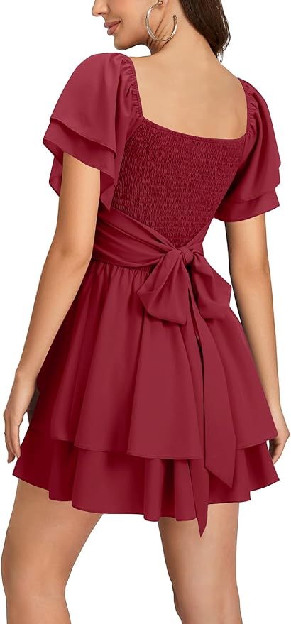 Fashion Red Wrap V Neck Dress WD26 - Image 2