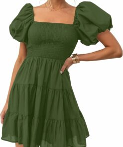 Fashion Square Neck Puff Sleeve Dress WD25