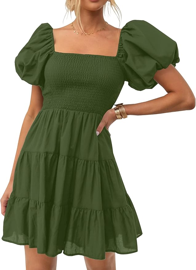 Fashion Square Neck Puff Sleeve Dress WD25