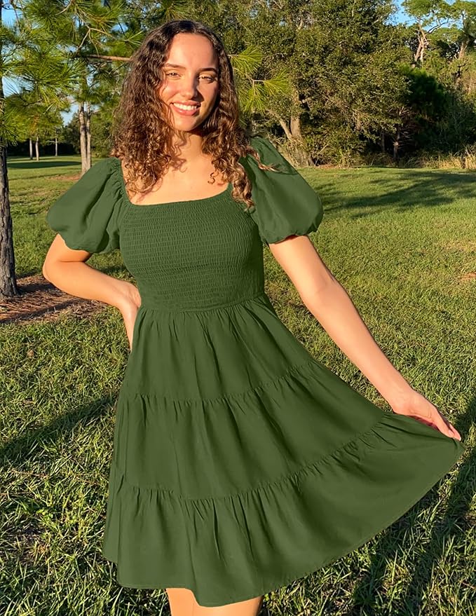 Fashion Square Neck Puff Sleeve Dress WD25 - Image 2