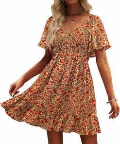 Floral Smocked V Neck Mini Dress WD12