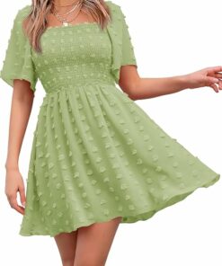Light Green Swiss Dot Flowy Dress WD14