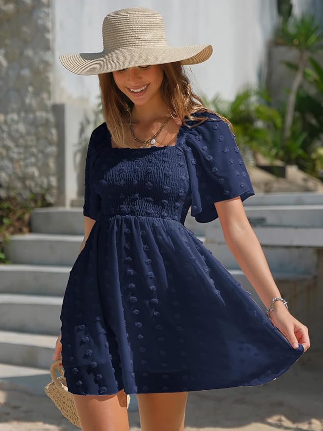 Navy Blue Swiss Dot Flowy Dress WD13 - Image 2