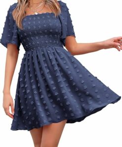 Navy Blue Swiss Dot Flowy Dress WD13
