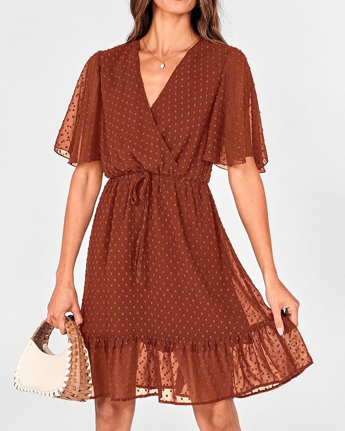 Ruffle High Waist Belted Flowy Dress WD32 - Image 2