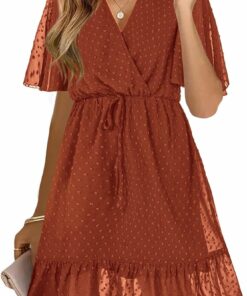 Ruffle High Waist Belted Flowy Dress WD32