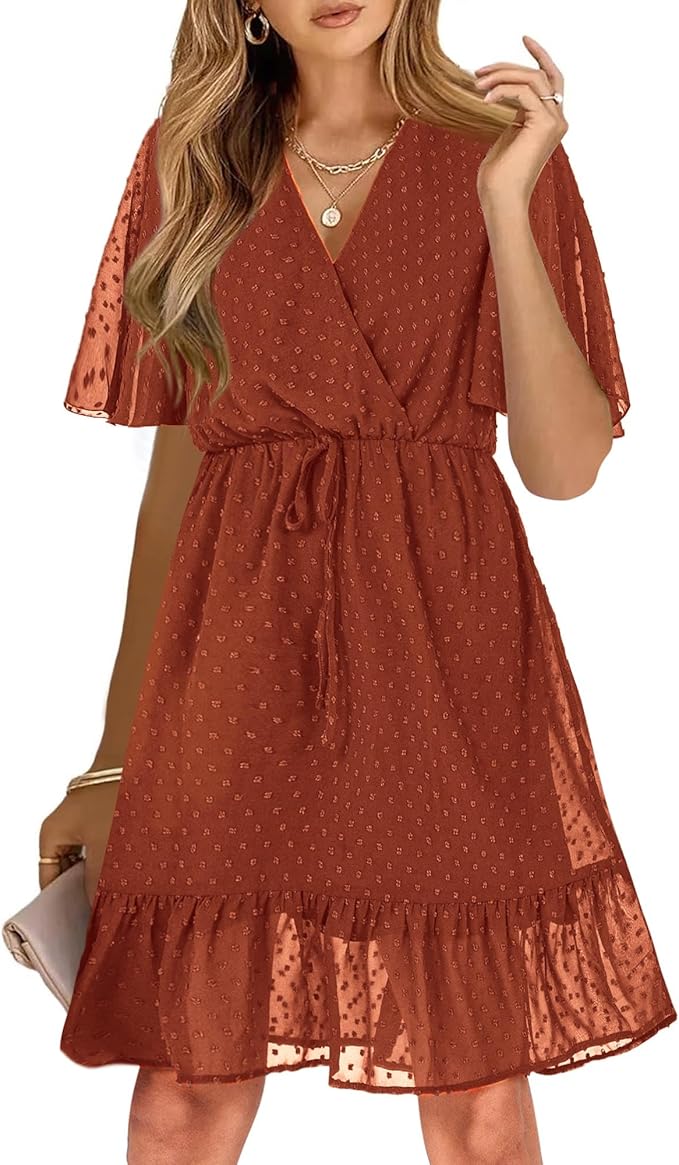 Ruffle High Waist Belted Flowy Dress WD32