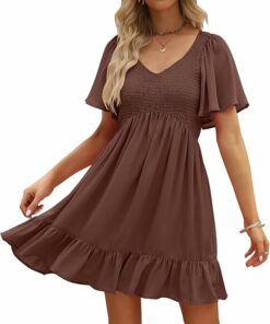 Smocked V Neck Mini Dress WD2