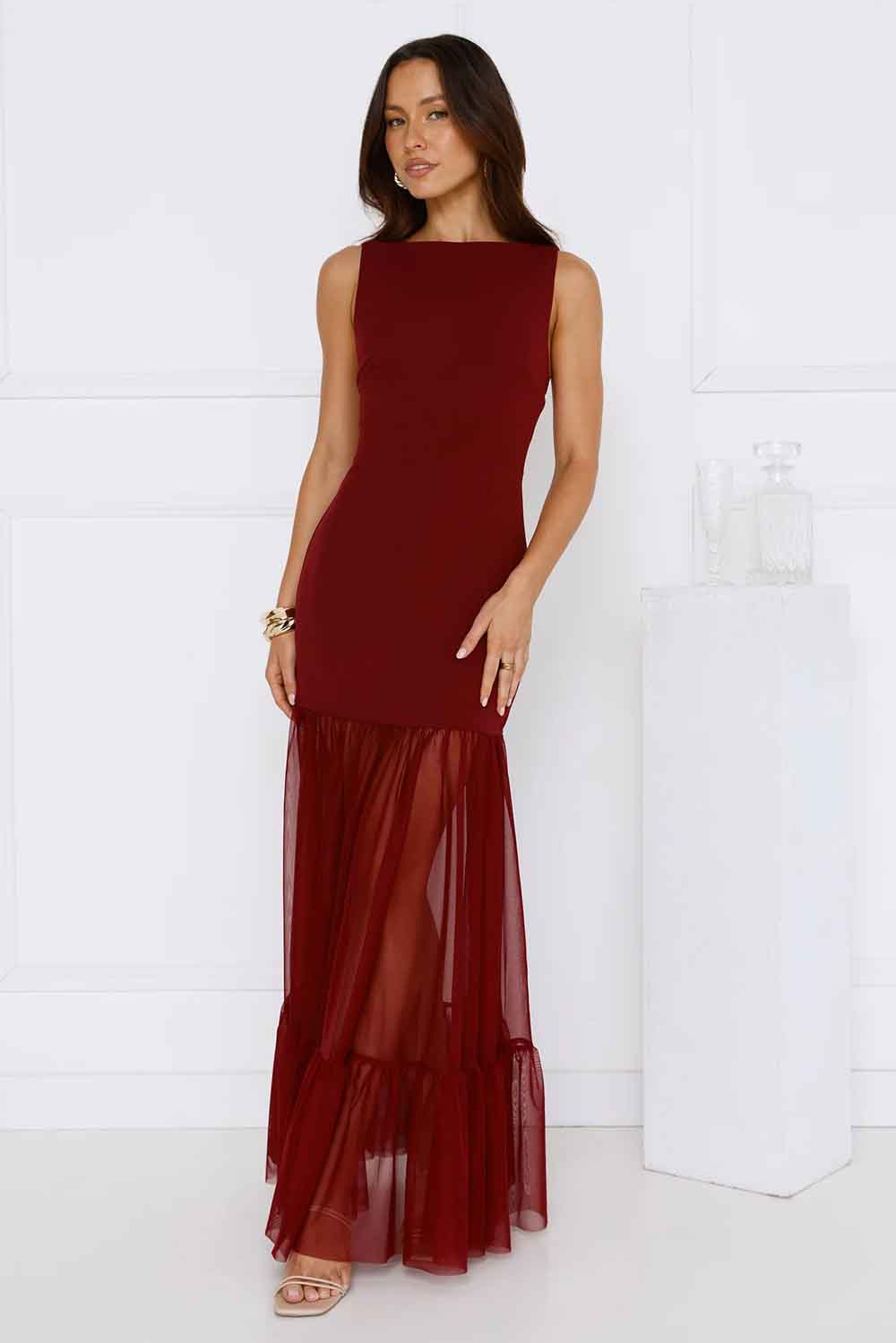 Chic Whispers Maxi Dress Burgundy WD52